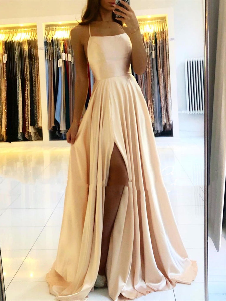 Backless Champagne Pink Blue Long Satin ...